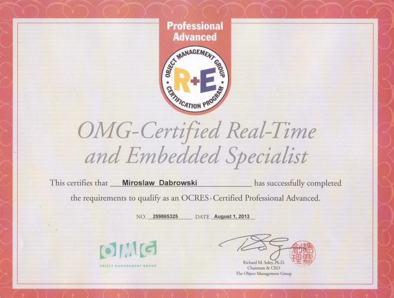 OCRESA - OMG Certified Real Time and Embedded Specialist - Advanced