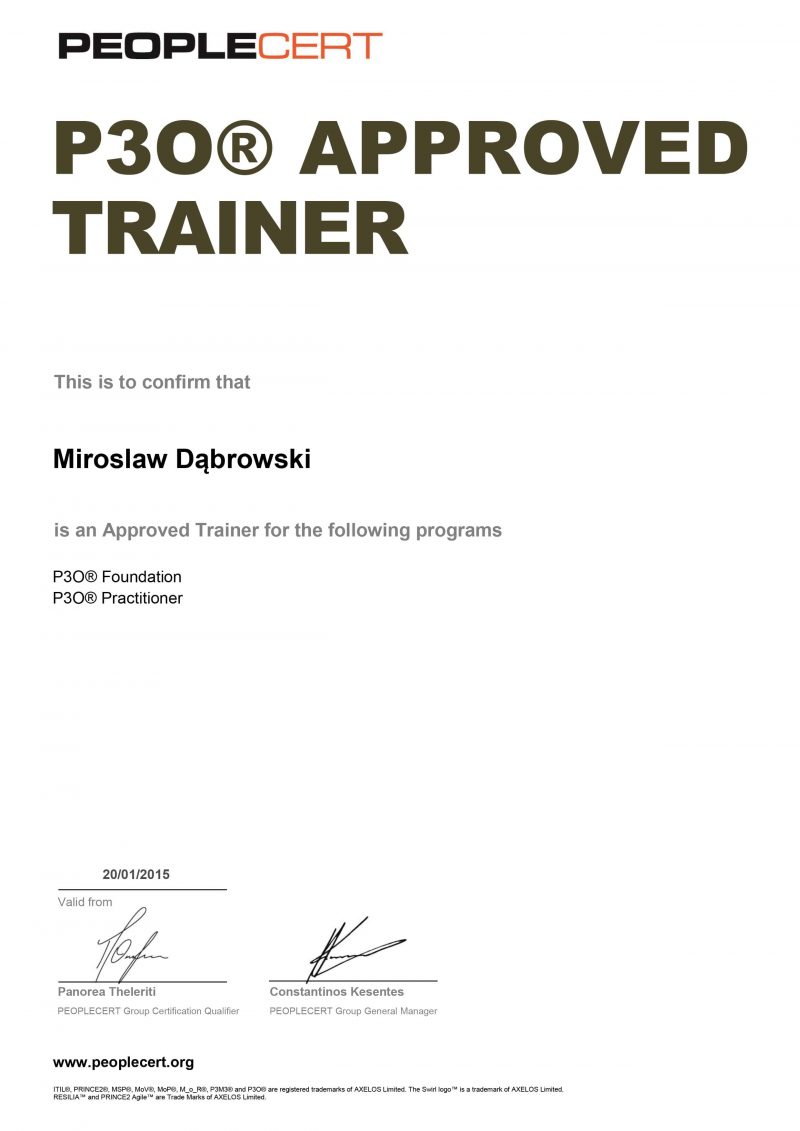 Portfolio, Programme and Project Offices (P3O) Approved Trainer