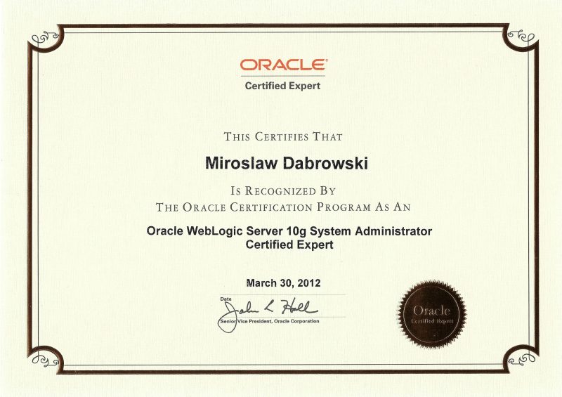 Oracle Certified Expert, Oracle Weblogic 10g System Administrator