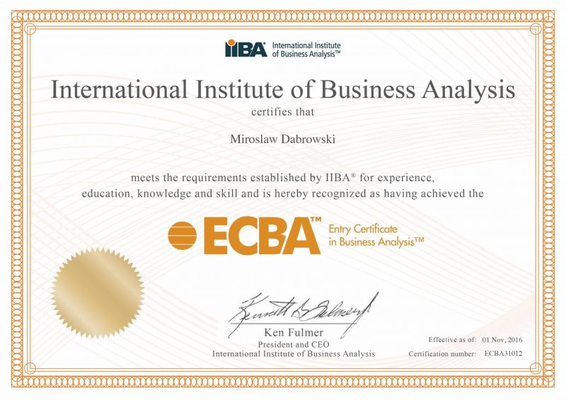 Entry Certificate in Business Analysis (ECBA)