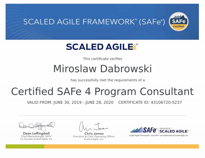 Certified SAFe 4.6 Program Consultant (SPC)